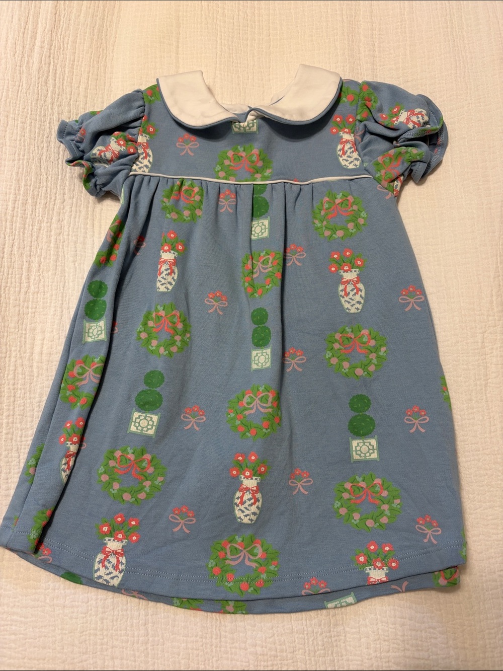 The Beaufort Bonnet Company Blue Floral Wreath Peter Pan Collar Dress